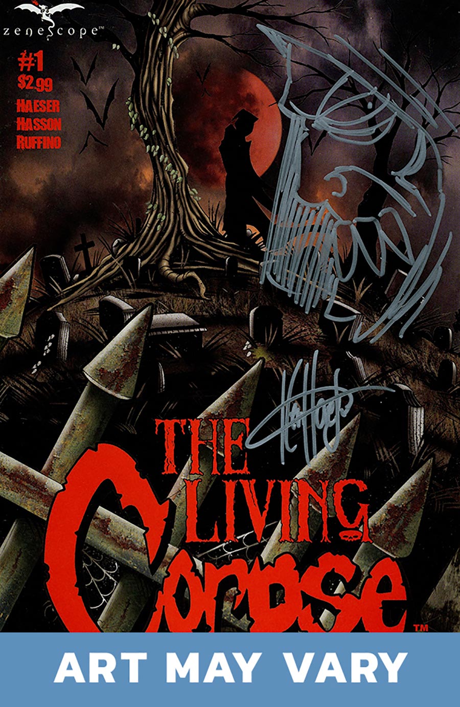 Living Corpse #1 Cover C DF Signed & Remarked By Ken Haeser With A Silver Head Hand-Drawn Sketch