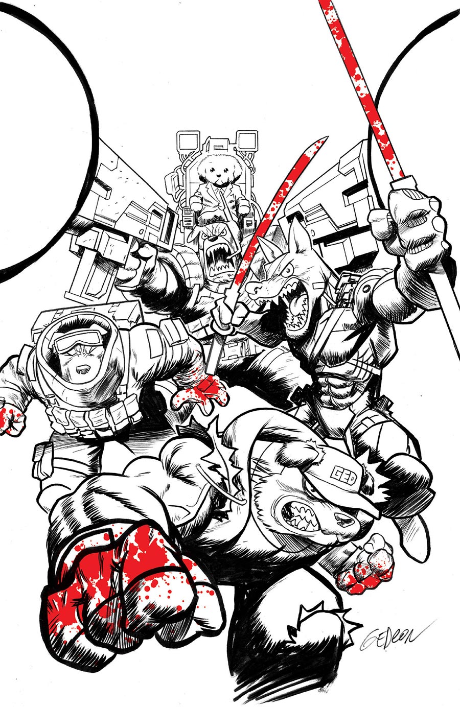 Super Mondo Mega Mutts #1 Cover J Incentive Juan Gedeon Bloody Black & White Cover