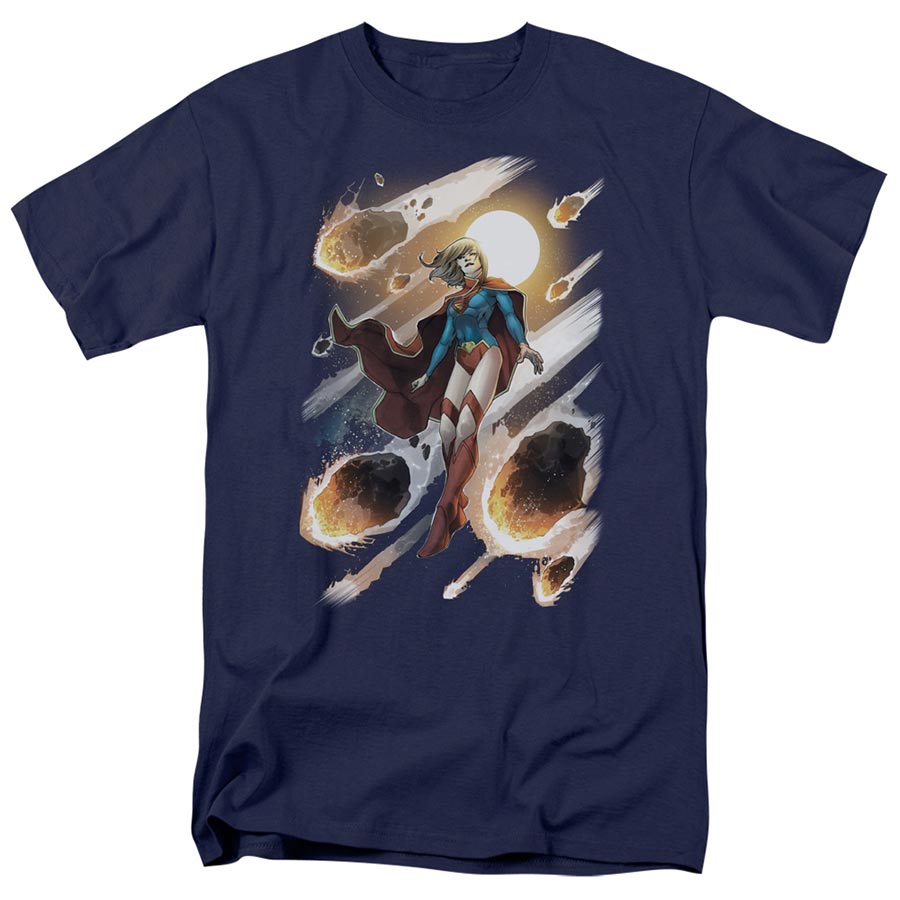 Supergirl With Asteroids Navy Mens T-Shirt Large