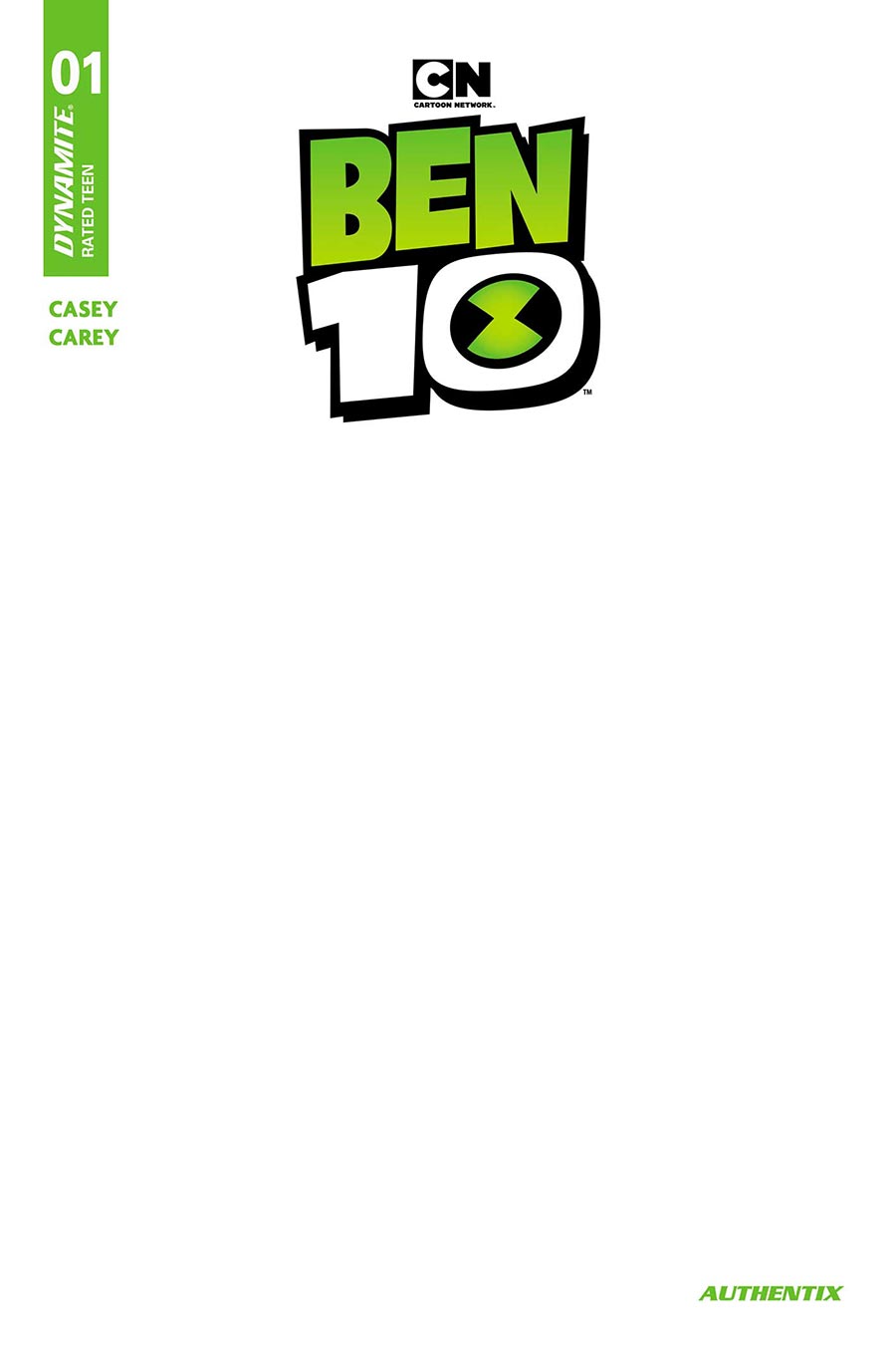 Ben 10 Vol 2 #1 Cover Z-B 2nd Ptg C Blank Authentix Variant Cover