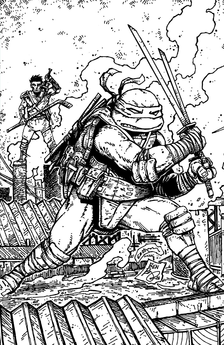 Teenage Mutant Ninja Turtles Vol 6 #21 Cover F Incentive Kevin Eastman & Ben Bishop Black & White Virgin Cover