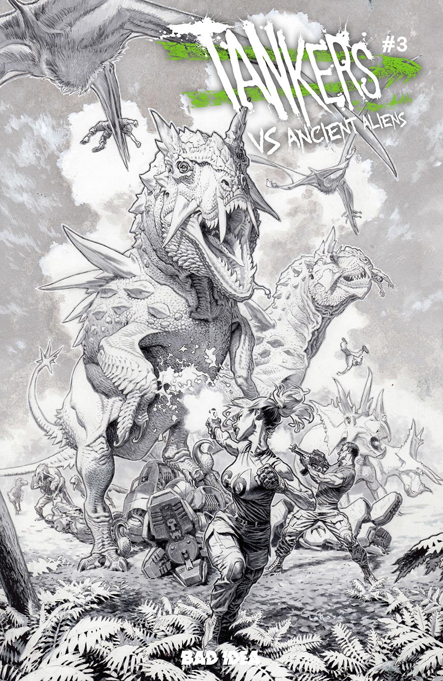 Tankers vs Ancient Aliens #3 Cover D Incentive Lewis LaRosa Black & White Cover