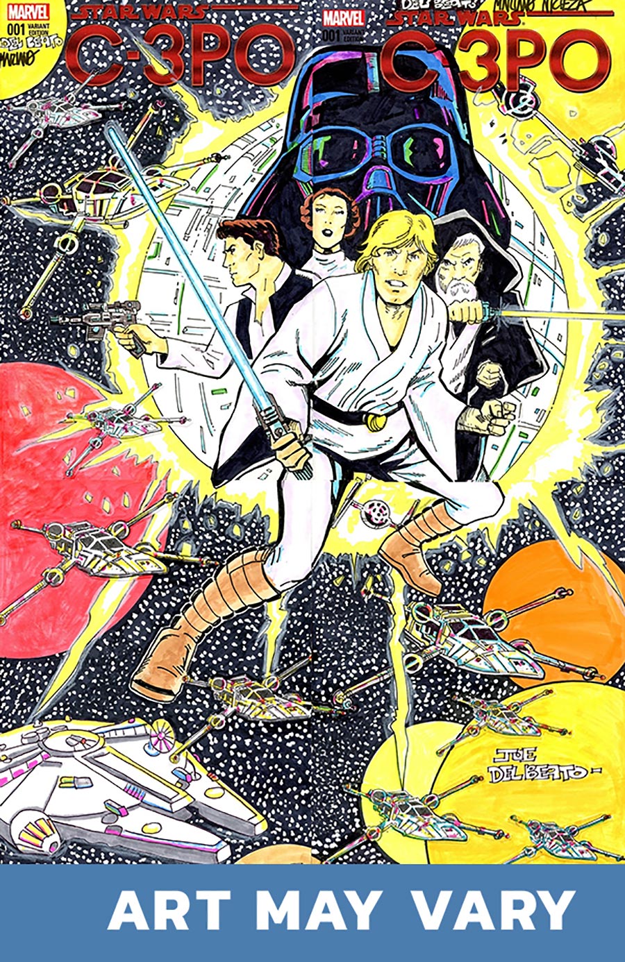 Marvel Commissioned Art 4-Piece Blank Set Signed & Remarked By Mariano Nicieza & Joe Delbeato With A Classic Star Wars 1 Homage Hand-Drawn Sketch