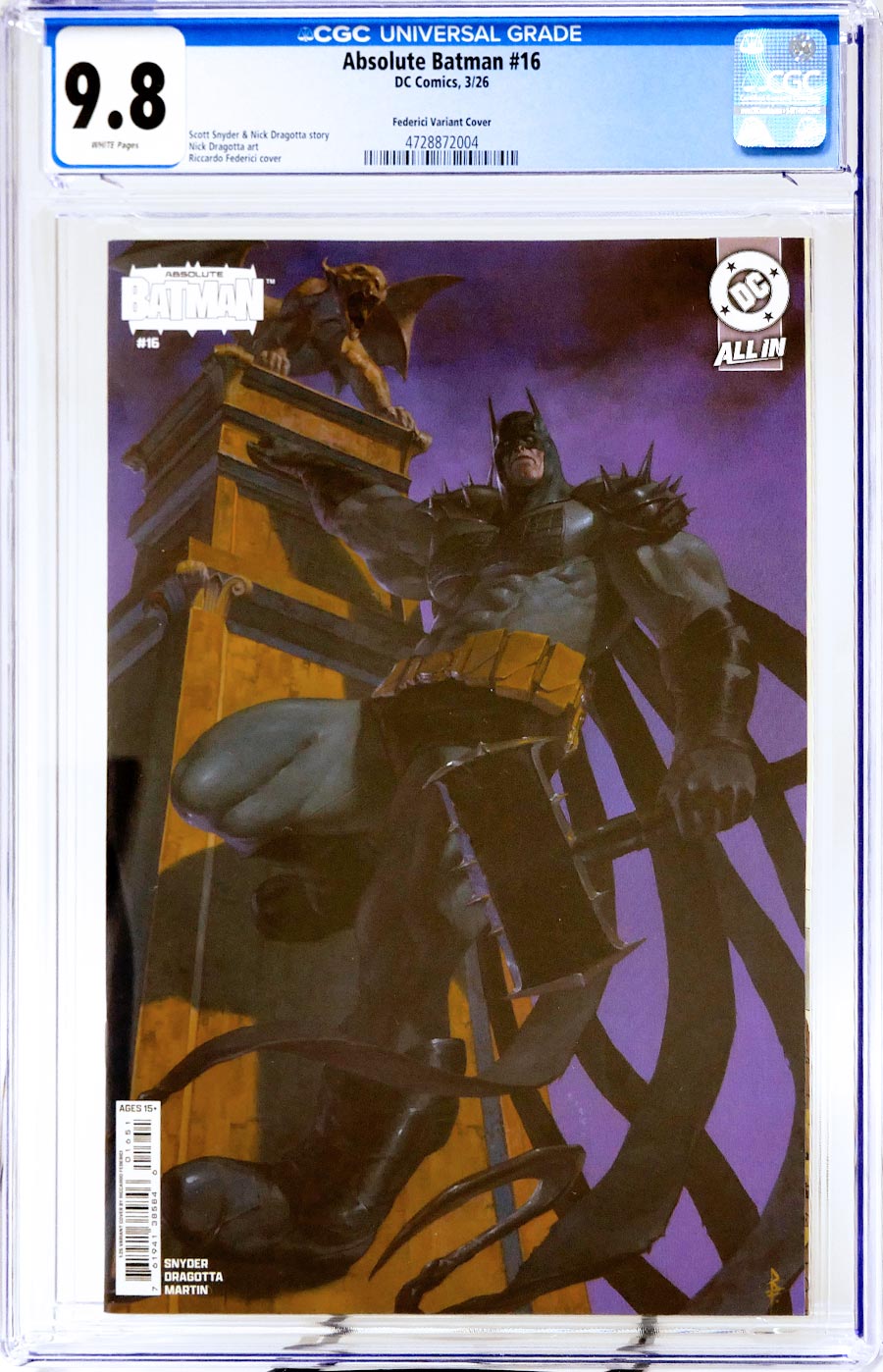 Absolute Batman #16 Cover L Incentive Riccardo Federici Card Stock Variant Cover CGC 9.8 (DC All In)