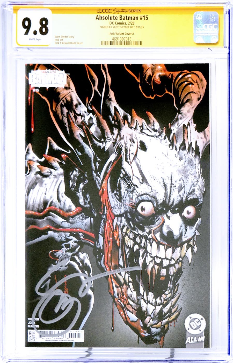 Absolute Batman #15 Cover Z-A Variant Jock & Brian Bolland Card Stock Cover CGC Signature Series 9.8 Signed By Scott Snyder (DC All In)