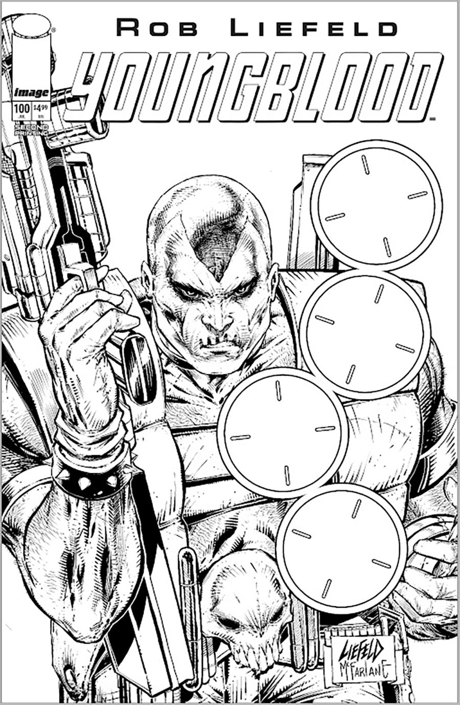 Youngblood Vol 6 #100 Cover R 2nd Ptg C Rob Liefeld & Todd McFarlane Blank Gun Sight Black & White Variant Cover