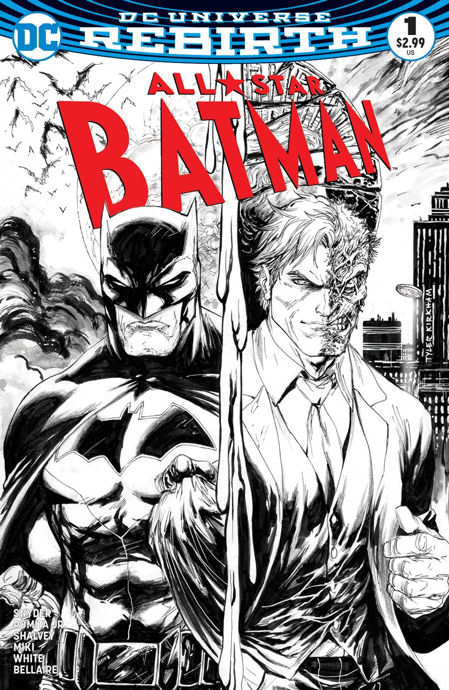 All-Star Batman #1 Cover W Midtown Exclusive Tyler Kirkham Black & White Variant Cover Signed by Scott Snyder (W/CoA)