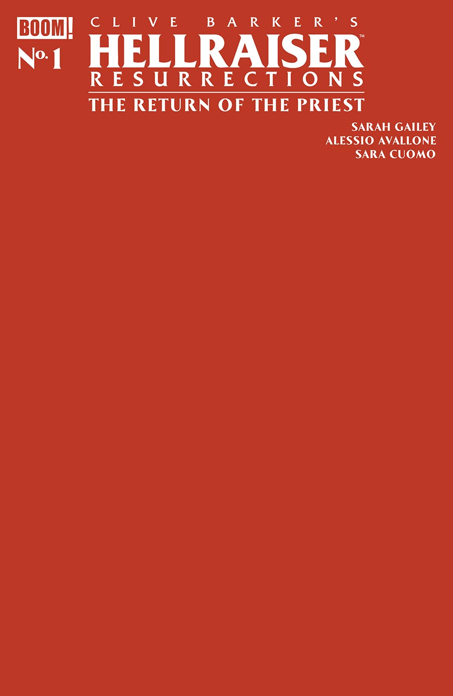 Clive Barkers Hellraiser Resurrections The Return Of The Priest #1 (One Shot) Cover C Variant Red Blank Cover