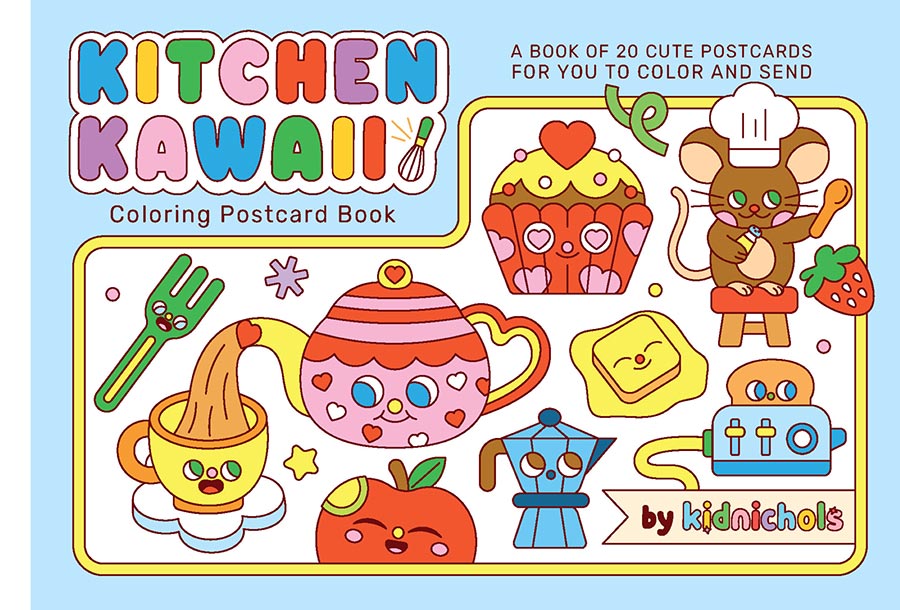 Kitchen Kawaii Coloring Postcard Book 20 Cute Postcards For You To Color And Send HC