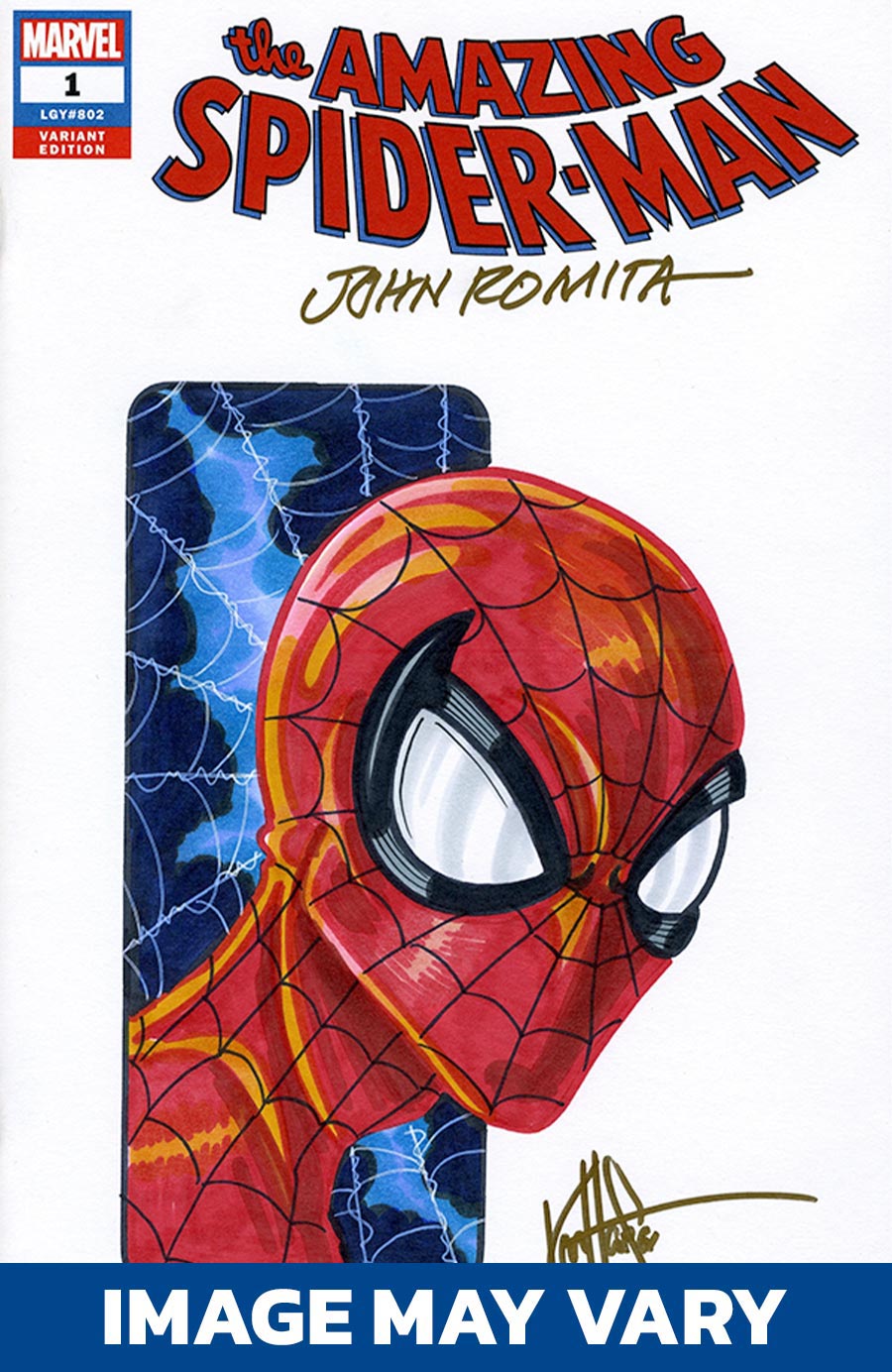 Amazing Spider-Man Vol 5 #1 Cover Z-Z DF Blank Signed By John Romita Sr & Remarked By Ken Haeser With Spider-Man Hand-Drawn Sketch (Filled Randomly)