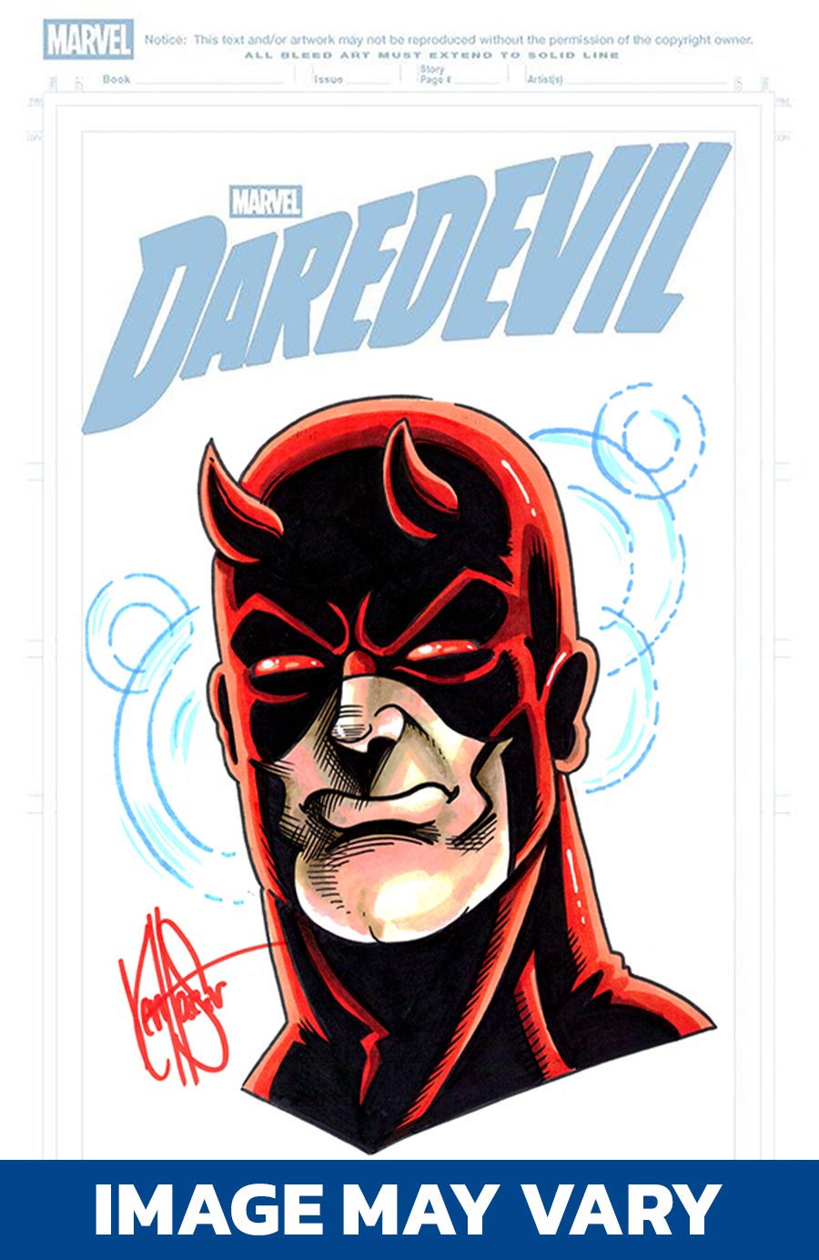 Daredevil Vol 9 #1 Cover Z-E DF Blank Variant Signed & Remarked By Ken Haeser With A Daredevil Hand-Drawn Sketch (Filled Randomly)