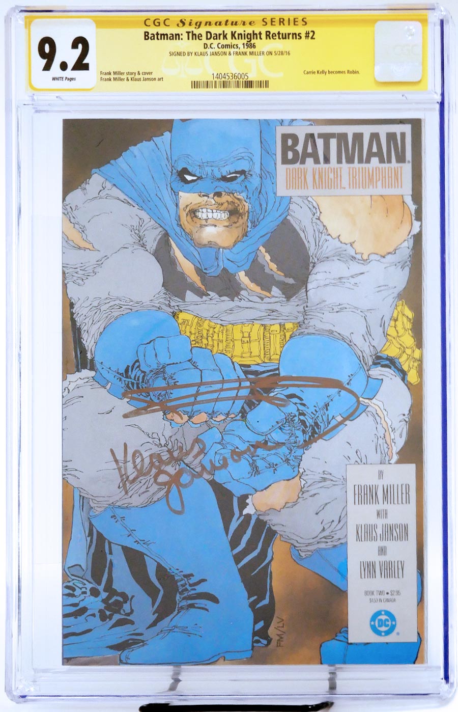 Batman The Dark Knight Returns #2 Cover H 1st Ptg CGC Signature Series 9.2 Signed By Frank Miller & Klaus Janson