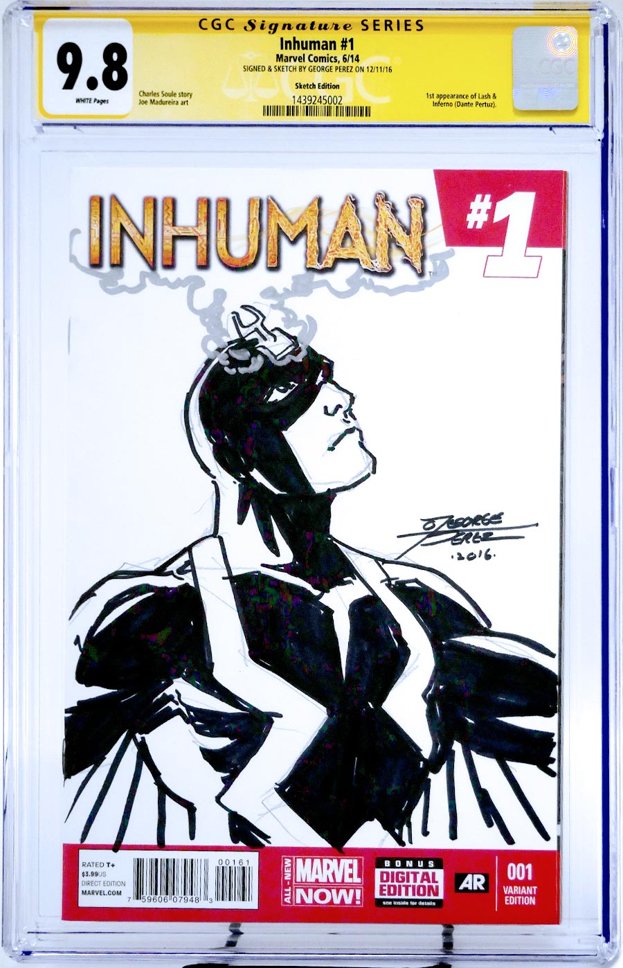Inhuman #1 Cover I Variant Blank Cover CGC Signature Series 9.8 Signed & Sketched By George Perez