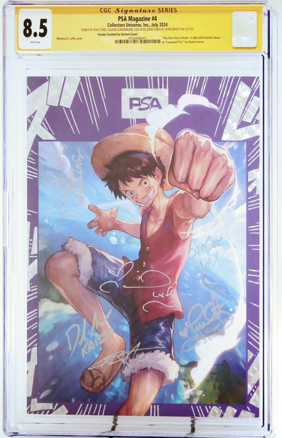 PSA Magazine #4 Purple Cracked Ice Cover CGC Signature Series 8.5 Signed By Leah Clark Colleen Clinkenbeard Lisa Ortiz David Sobolov John Swasey