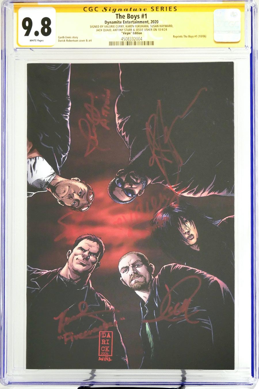Boys #1 Cover L Virgin Variant CGC Signature Series 9.8 Signed By Antony Starr Jack Quaid Valorie Curry Karen Fukuhara Susan Heyward & Jessie Usher