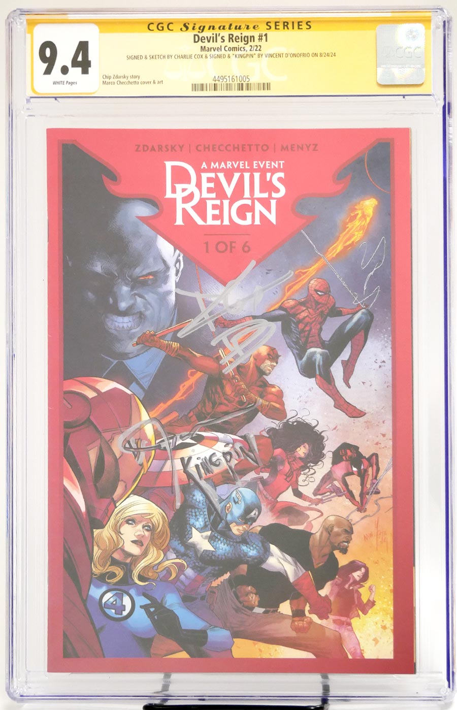 Devils Reign #1 Cover K Regular Marco Checchetto Cover CGC Signature Series 9.4 Signed By Charlie Cox & Vincent DOnofrio