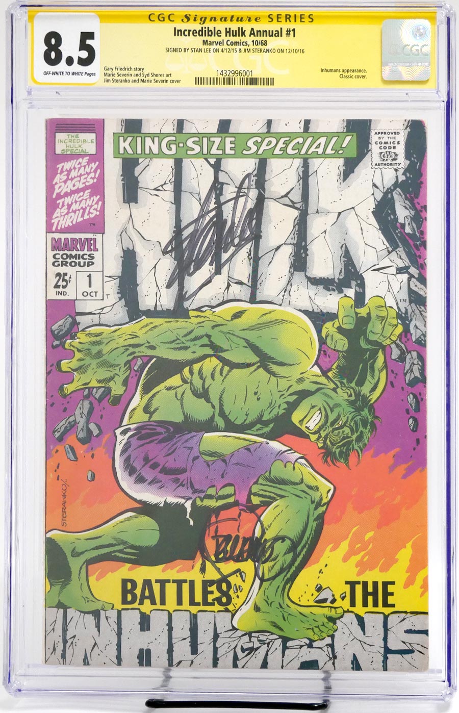 Incredible Hulk King Size Special #1 Cover D CGC Signature Series 8.5 Signed By Stan Lee & Jim Steranko