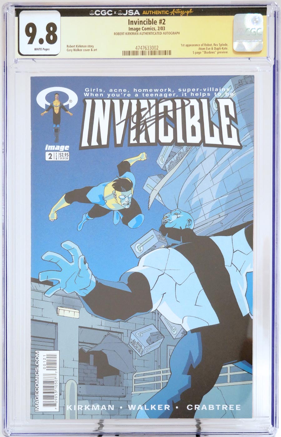Invincible #2 Cover C CGC JSA Authentic Autograph 9.8 Signed By Robert Kirkman