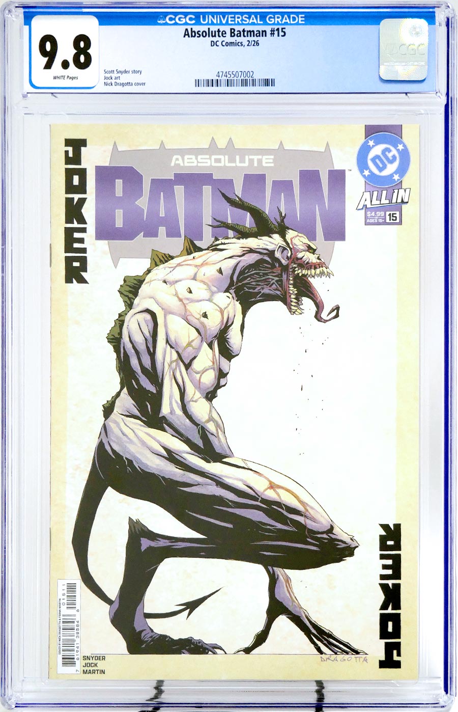Absolute Batman #15 Cover Z-C Regular Nick Dragotta Cover CGC 9.8 (DC All In)