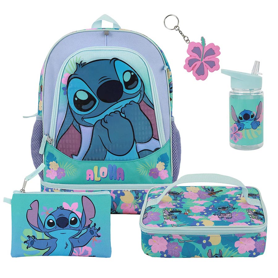 Disney Stitch Colorful Flower Print 5-Piece Backpack