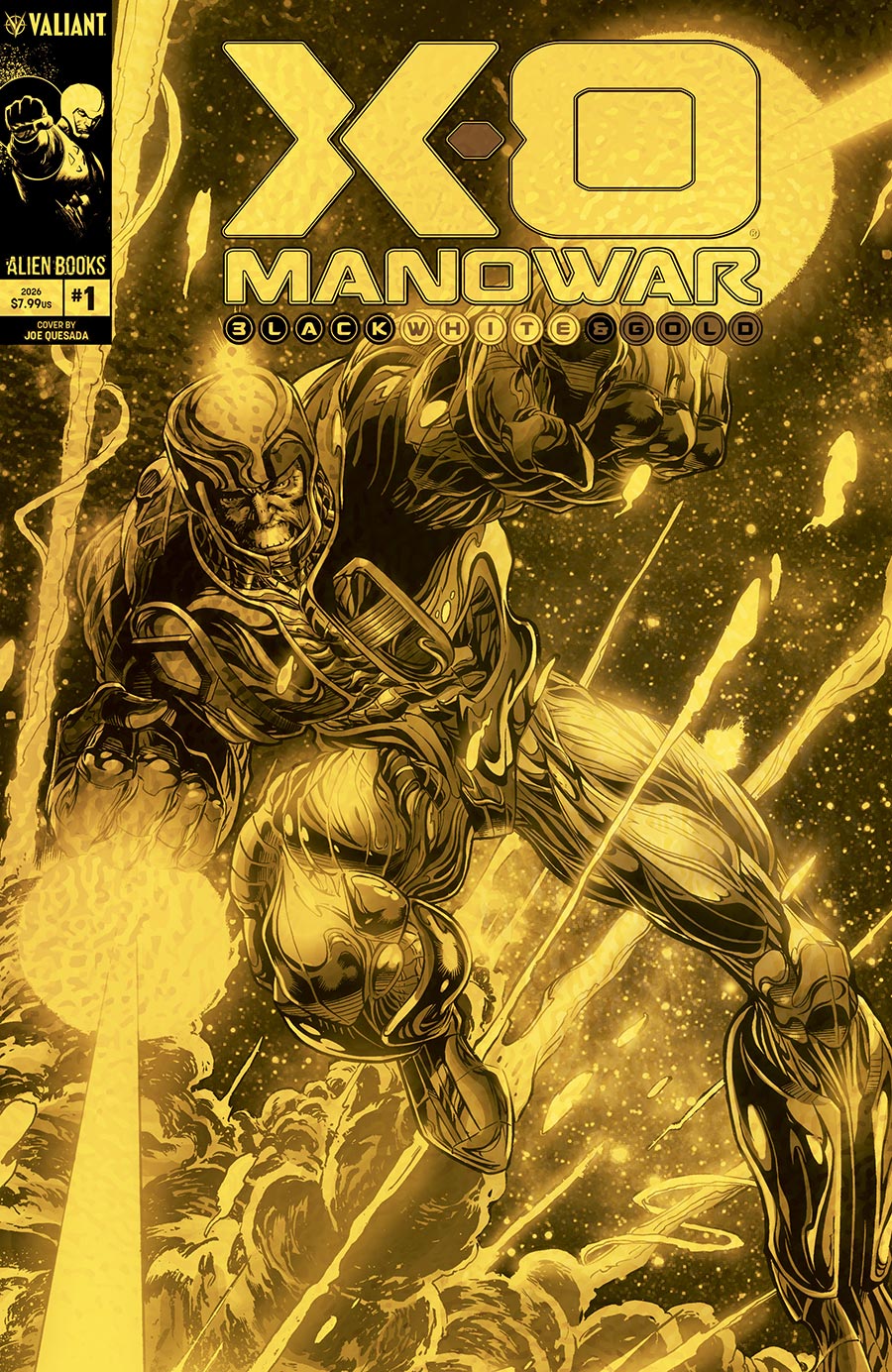 X-O Manowar Black White & Gold #1 Cover D Variant Joe Quesada Gold Foil Cover
