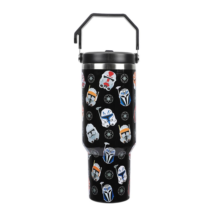 Star Wars The Mandalorian Helmets All-Over Print Black 40-Ounce Stainless Steel Water Bottle