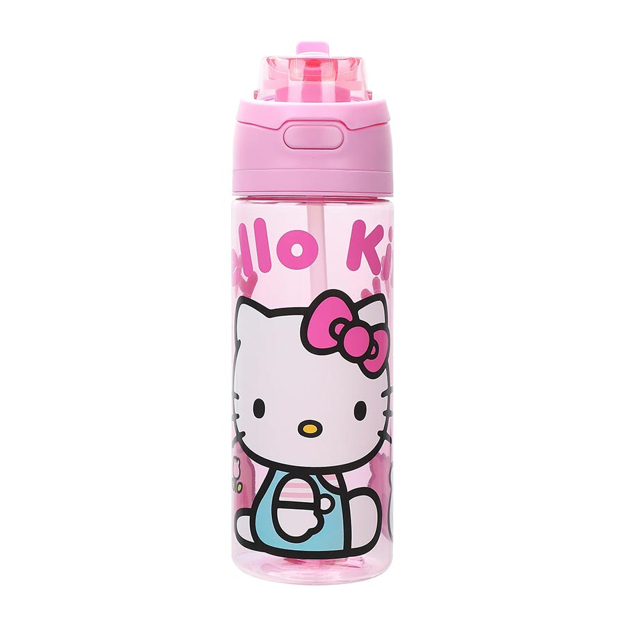 Hello Kitty Mushrooms & Milkshake Pink 24-Ounce Plastic Water Bottle With Dual Spout Lid