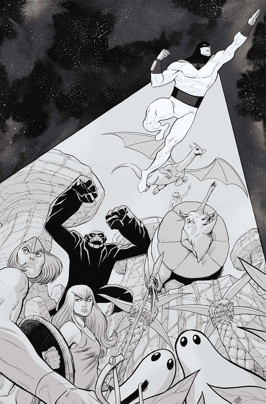 Space Ghost vs The Herculoids #1 Cover O Incentive Drew Moss Line Art Virgin Cover