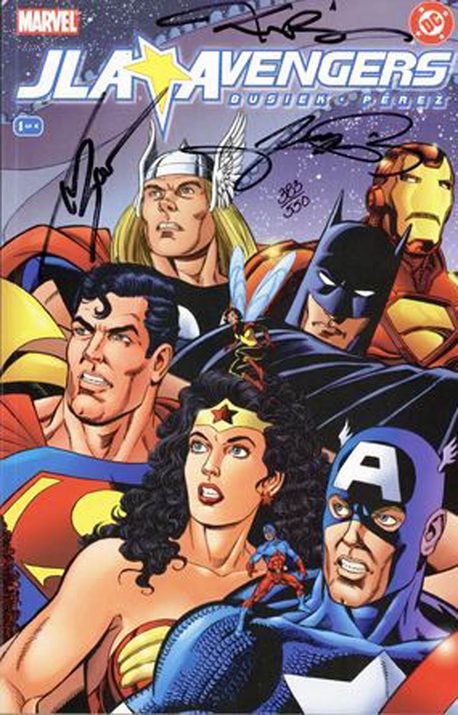 JLA Avengers #1 Cover B DF Signed By Kurt Busiek George Perez And Tom Smith With COA