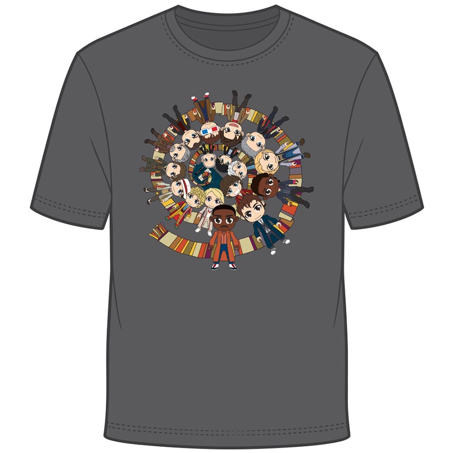 Doctor Who Kawaii All Doctors Scarf Vortex By Kelly Yates T-Shirt Large