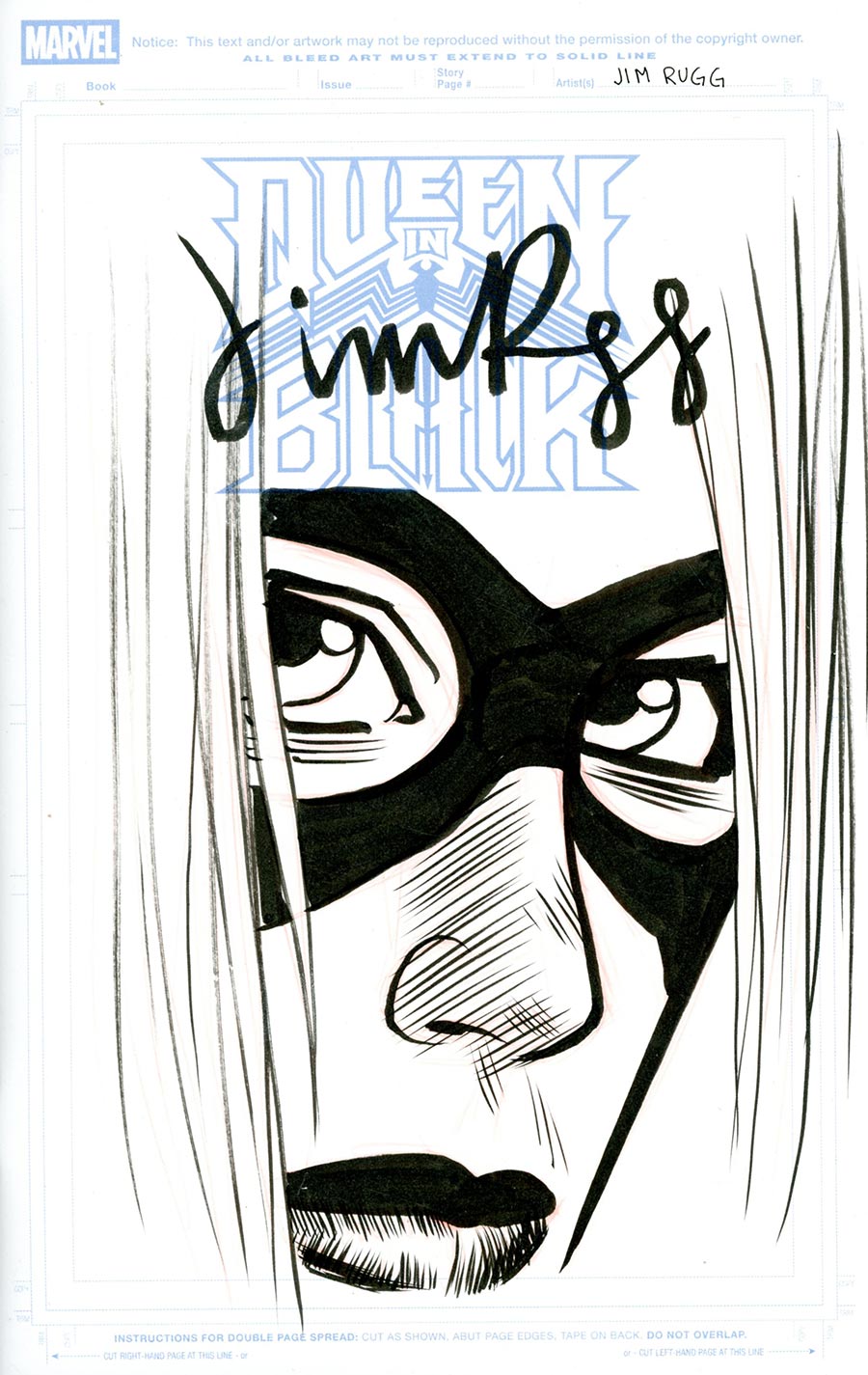 Queen In Black #1 Cover Z-B Blind Bag Blank Cover Signed & Remarked With Jim Rugg Hand-Drawn Sketch