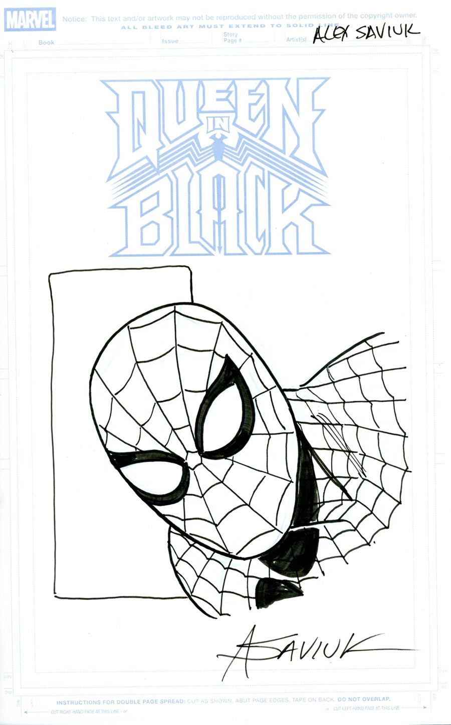 Queen In Black #1 Cover Z-C Blind Bag Blank Cover Signed & Remarked With Alex Saviuk Hand-Drawn Sketch