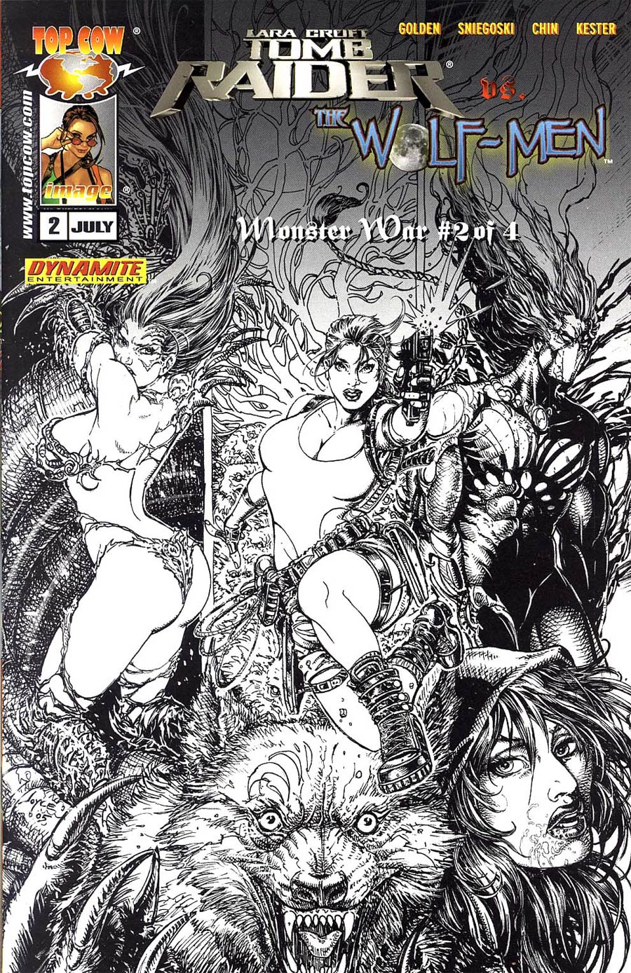 Monster War #2 Tomb Raider vs Wolf Men Incentive Chin Black & White Cover
