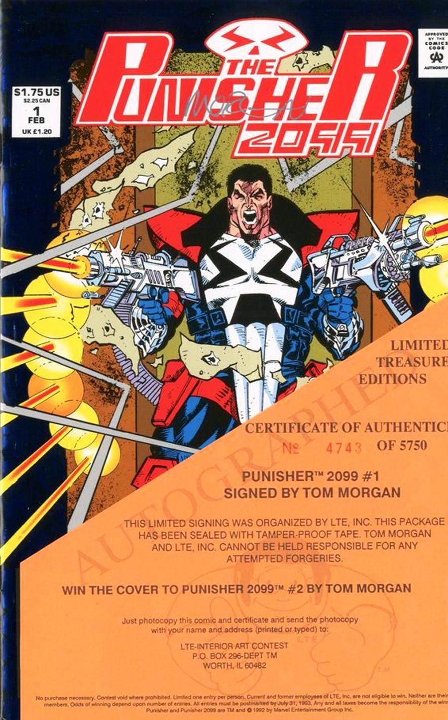 Punisher 2099 #1 Cover C Limited Treasured Signed Edition Signed By Tom Morgan