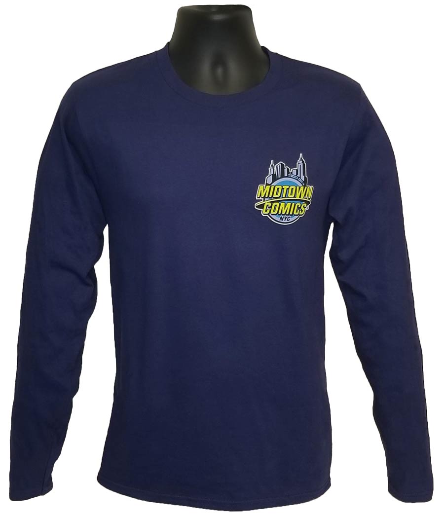 Midtown Comics Logo Navy Long Sleeve Shirt Large